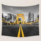 Pittsburgh Pennsylvania Steel City Skyline Bridge Black And White Photography Print Wall Tapestry Gallery Image 4