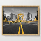 Pittsburgh Pennsylvania Steel City Skyline Bridge Black And White Photography Print Serving Tray Gallery Image 1