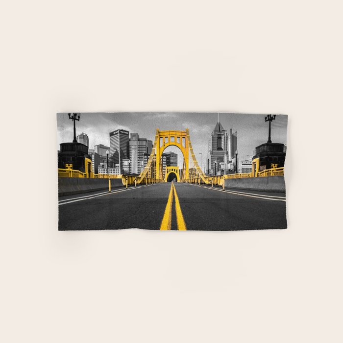 Pittsburgh Pennsylvania Steel City Skyline Bridge Black And White Photography Print Bath Towel Gallery Image 1