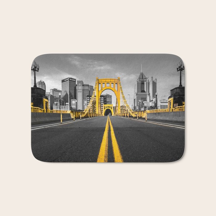 Pittsburgh Pennsylvania Steel City Skyline Bridge Black And White Photography Print Bath Mat Gallery Image 1