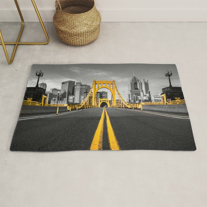 Pittsburgh Pennsylvania Steel City Skyline Bridge Black And White Photography Print Rug Gallery Image 1