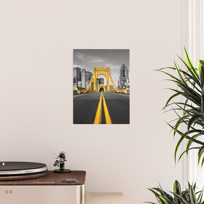 Pittsburgh Pennsylvania Steel City Skyline Bridge Black And White Photography Print Poster Gallery Image 2