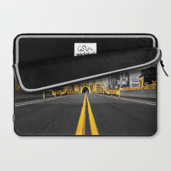 Pittsburgh Pennsylvania Steel City Skyline Bridge Black And White Photography Print Laptop Sleeve Gallery Image 2
