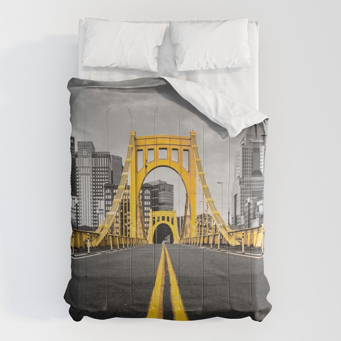 Pittsburgh Pennsylvania Steel City Skyline Bridge Black And White Photography Print Comforter Gallery Image 1