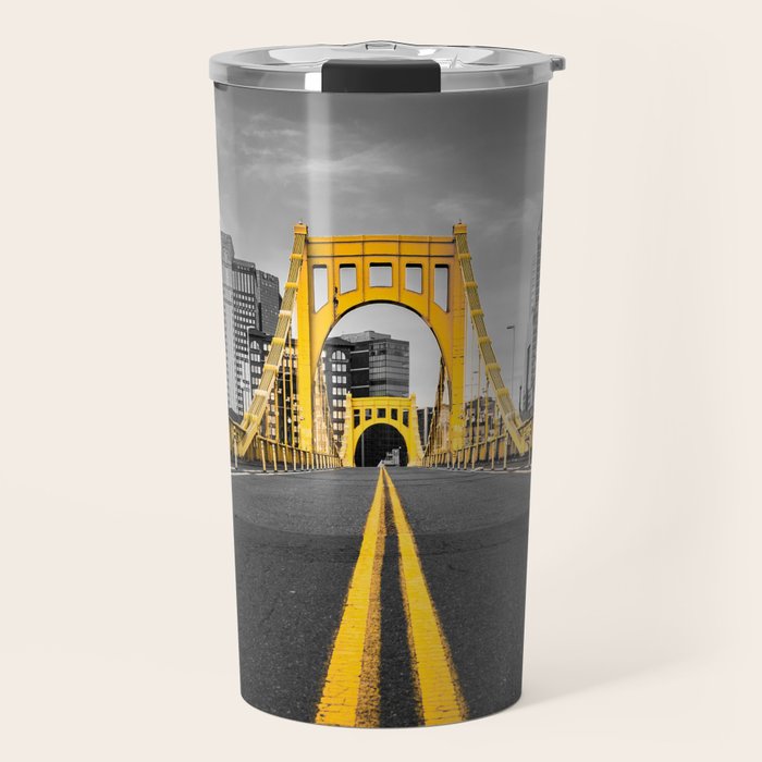 Pittsburgh Pennsylvania Steel City Skyline Bridge Black And White Photography Print Travel Mug Gallery Image 1