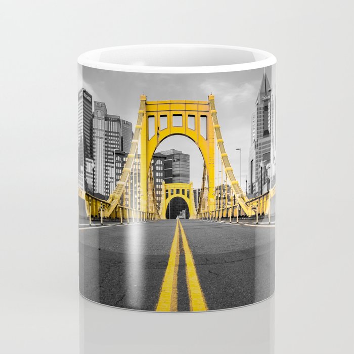 Pittsburgh Pennsylvania Steel City Skyline Bridge Black And White Photography Print Coffee Mug Gallery Image 4