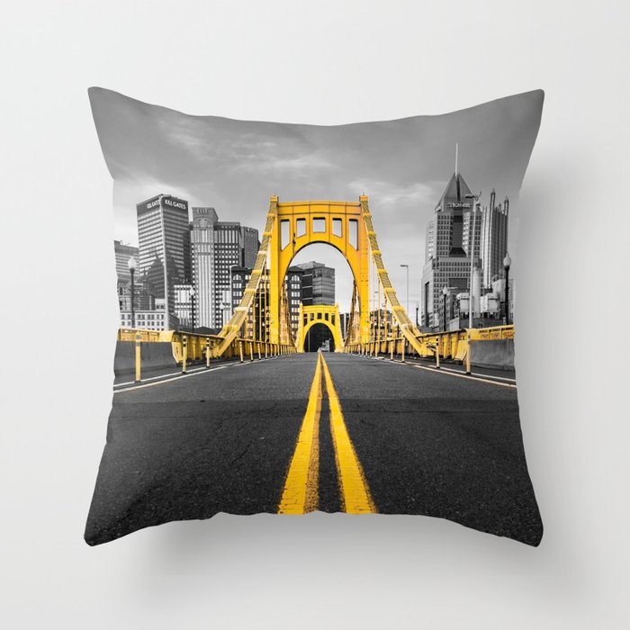 Pittsburgh Pennsylvania Steel City Skyline Bridge Black And White Photography Print Throw Pillow Gallery Image 1