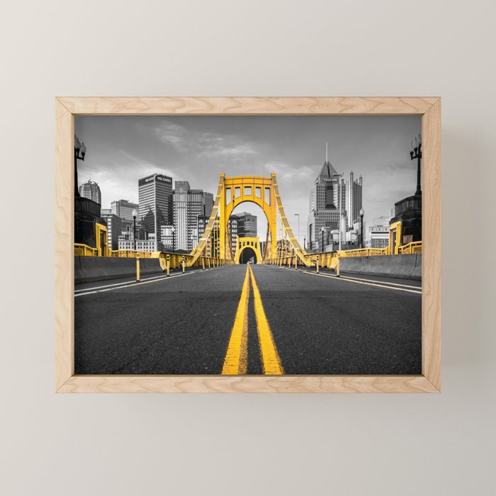 Pittsburgh Pennsylvania Steel City Skyline Bridge Black And White Photography Print Mini Art Print Gallery Image 1