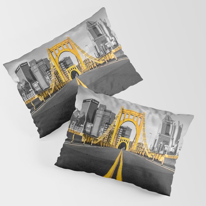 Pittsburgh Pennsylvania Steel City Skyline Bridge Black And White Photography Print Pillow Sham Gallery Image 3