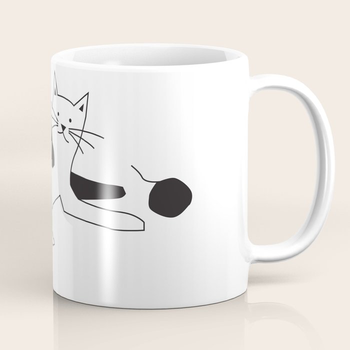 Black and white cat with yarn Coffee Mug Gallery Image 1