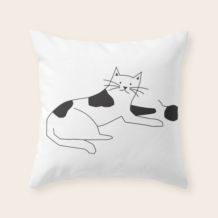 Black and white cat with yarn Throw Pillow Gallery Image 6