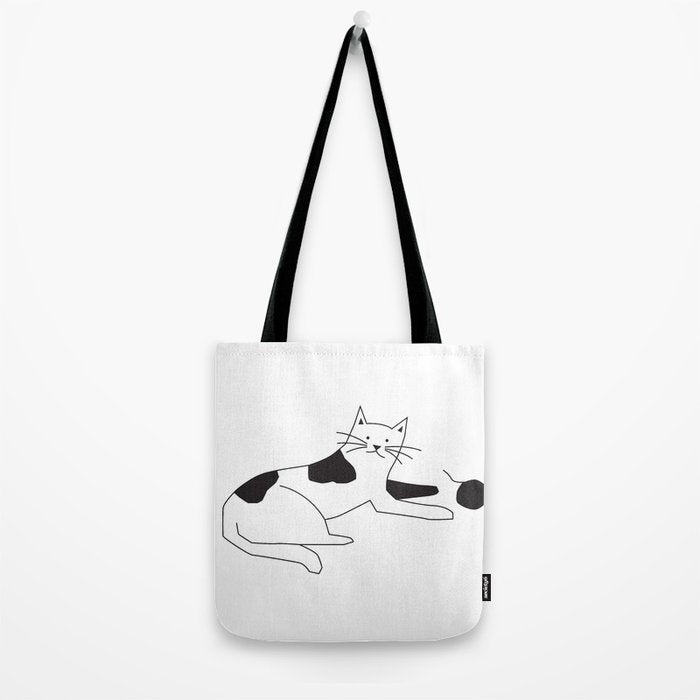 Black and white cat with yarn Tote Bag Gallery Image 2