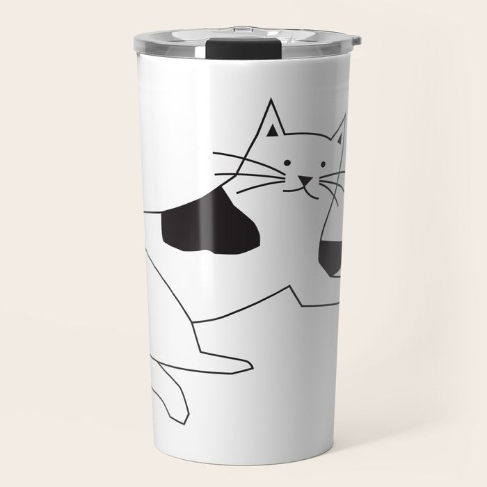 Black and white cat with yarn Travel Mug Gallery Image 1
