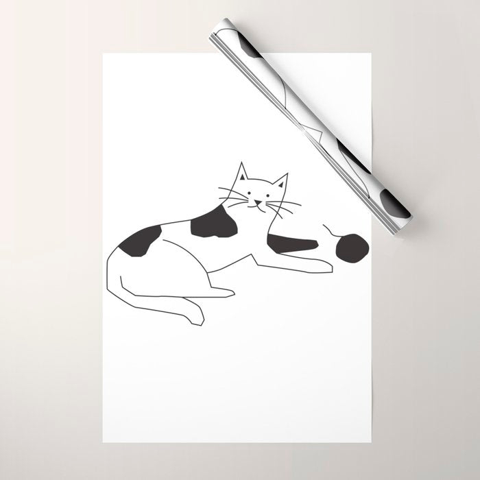Black and white cat with yarn Wrapping Paper Gallery Image 1