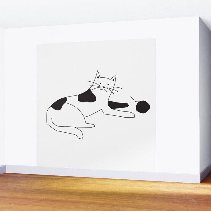 Black and white cat with yarn Wall Mural Gallery Image 2