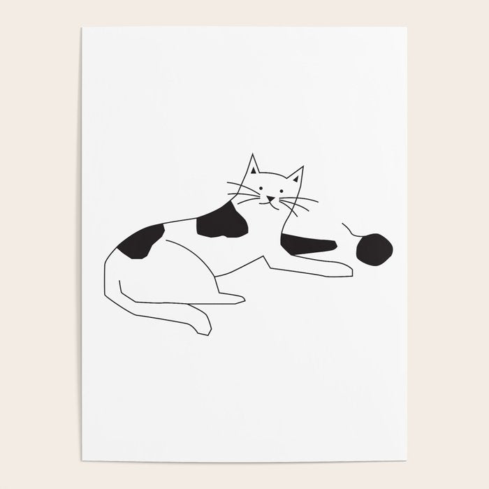 Black and white cat with yarn Poster Gallery Image 1