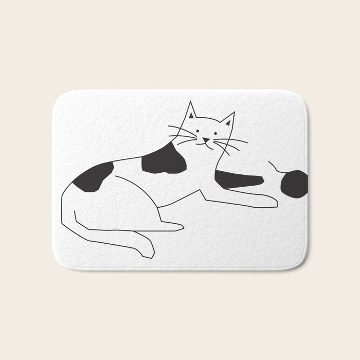 Black and white cat with yarn Bath Mat Gallery Image 1