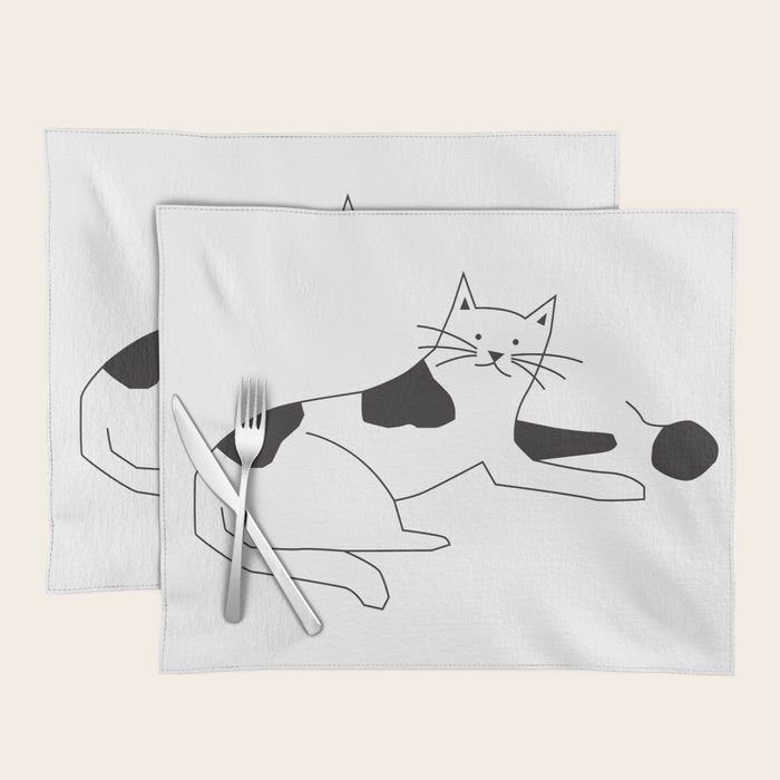 Black and white cat with yarn Placemat Gallery Image 1