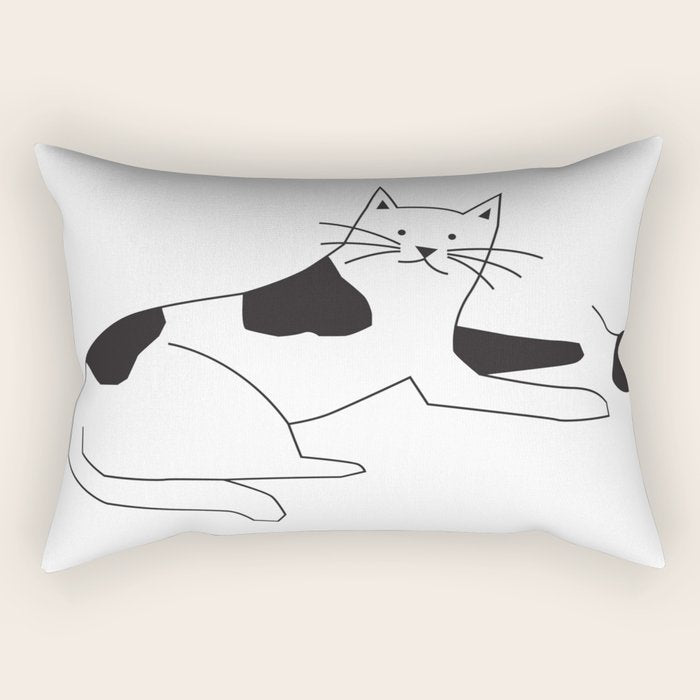 Black and white cat with yarn Rectangular Pillow Gallery Image 2