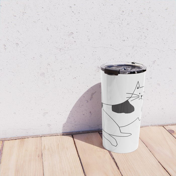 Black and white cat with yarn Travel Mug Gallery Image 4