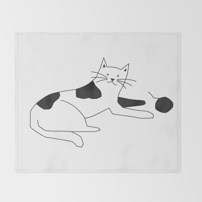 Black and white cat with yarn Throw Blanket Gallery Image 2