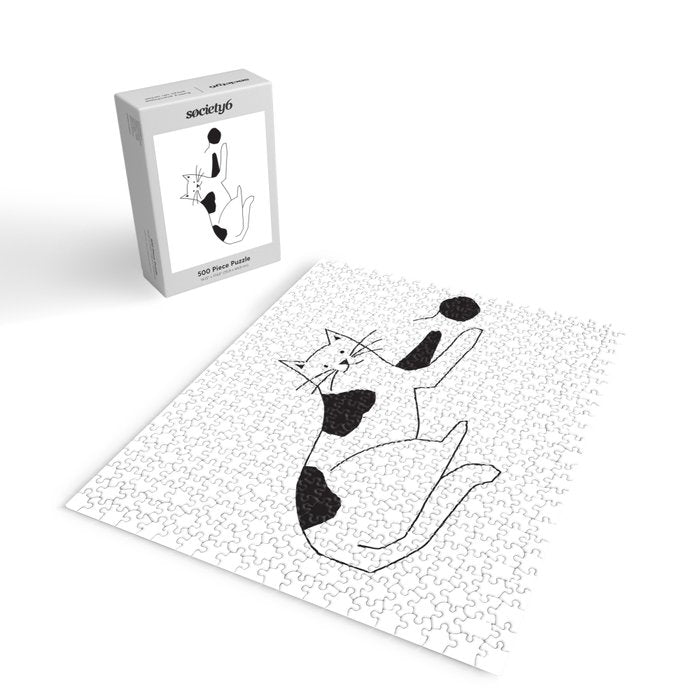 Black and white cat with yarn Jigsaw Puzzle Gallery Image 2