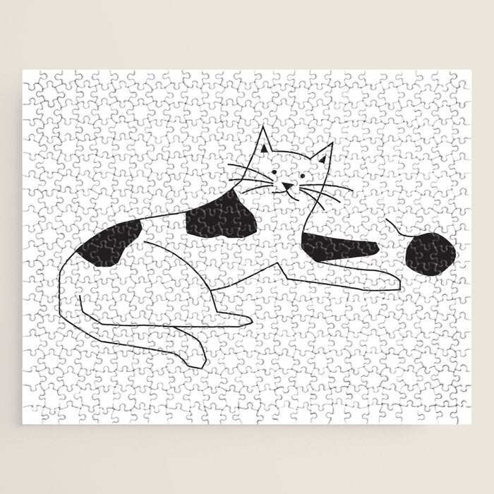 Black and white cat with yarn Jigsaw Puzzle Gallery Image 1