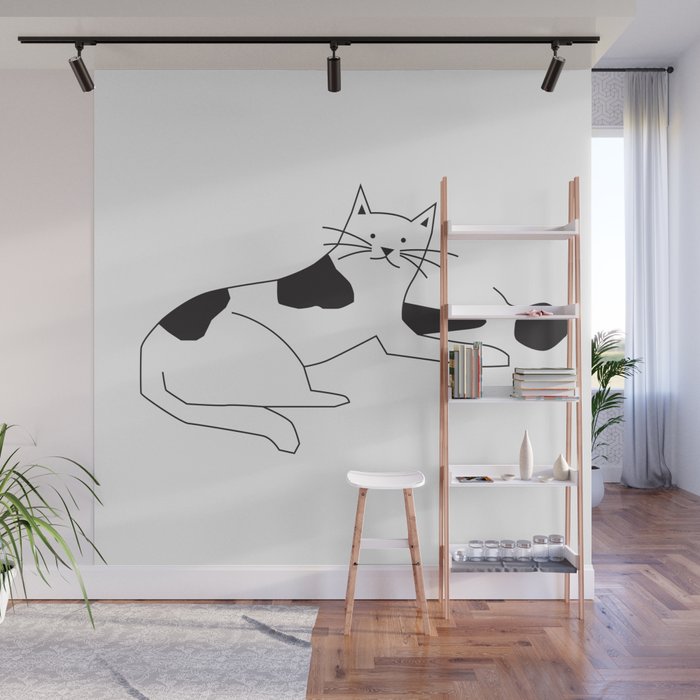 Black and white cat with yarn Wall Mural Gallery Image 1