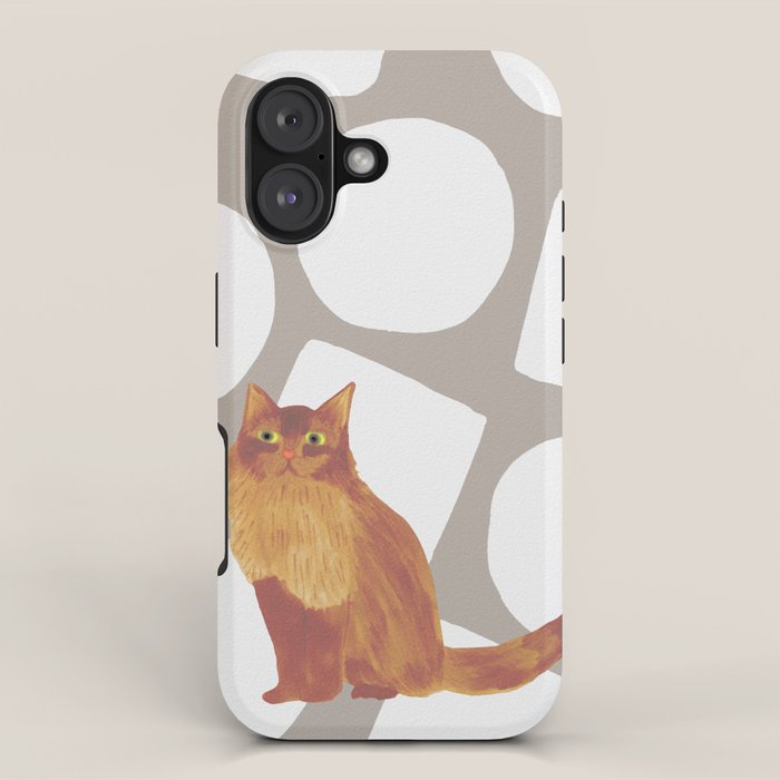 Round and Square Shape and Cat - Dark Brown and Warm Grey iPhone Case Gallery Image 1