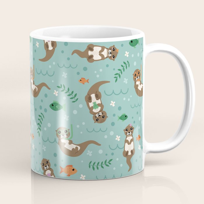 Kawaii Otters Playing Underwater Coffee Mug Gallery Image 1