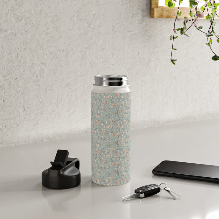 Ditsy Trailing Block Print Floral - Light Sage Green Water Bottle Gallery Image 4