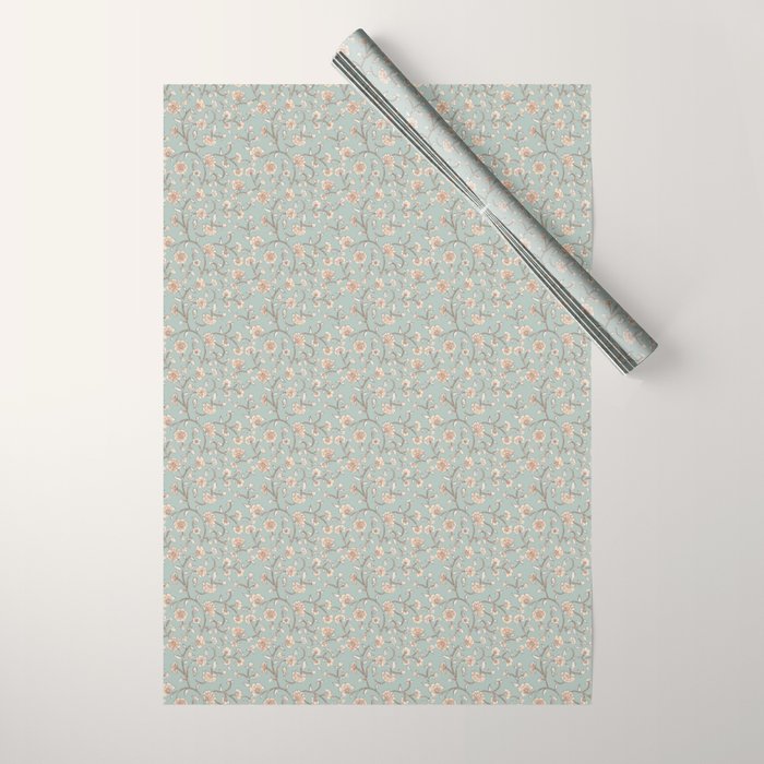 Ditsy Trailing Block Print Floral - Light Sage Green Wrapping Paper Gallery Image 1