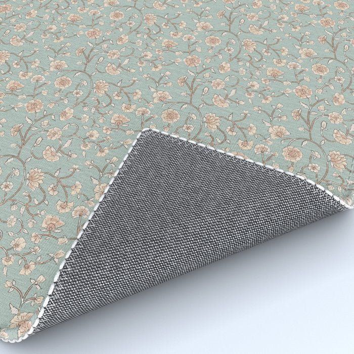 Ditsy Trailing Block Print Floral - Light Sage Green Rug Gallery Image 4