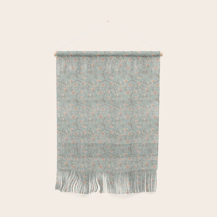 Ditsy Trailing Block Print Floral - Light Sage Green Wall Hanging Gallery Image 1