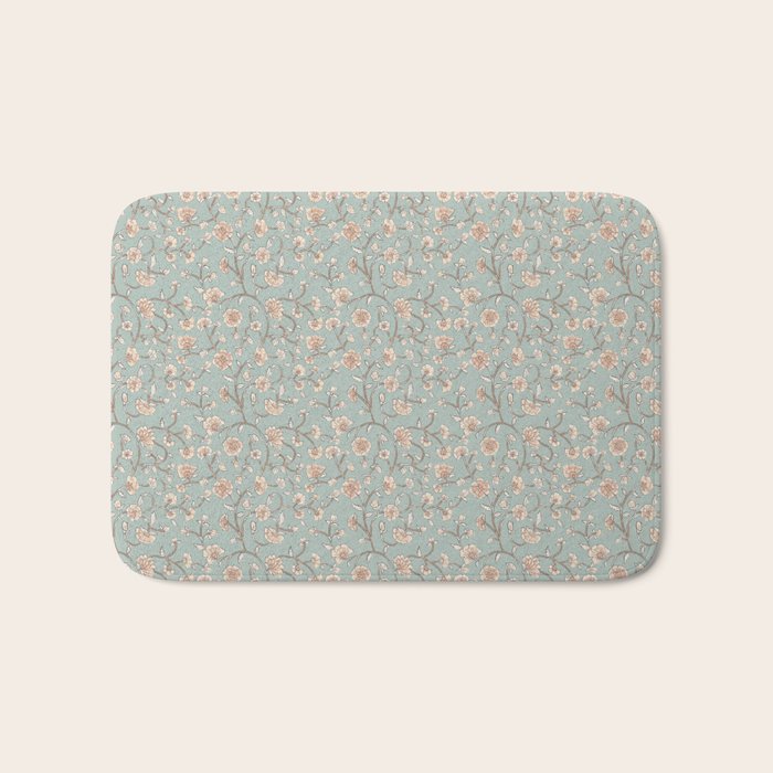 Ditsy Trailing Block Print Floral - Light Sage Green Bath Mat Gallery Image 1