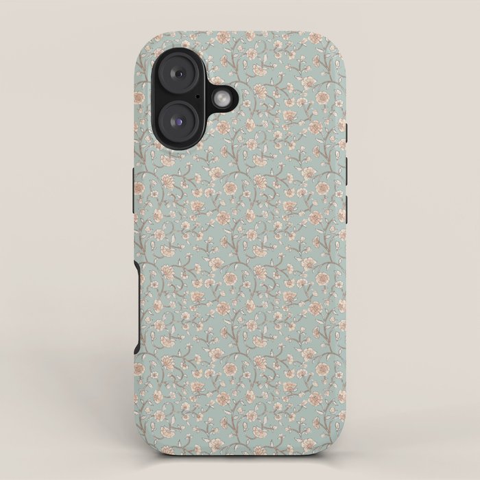 Ditsy Trailing Block Print Floral - Light Sage Green iPhone Case Gallery Image 1
