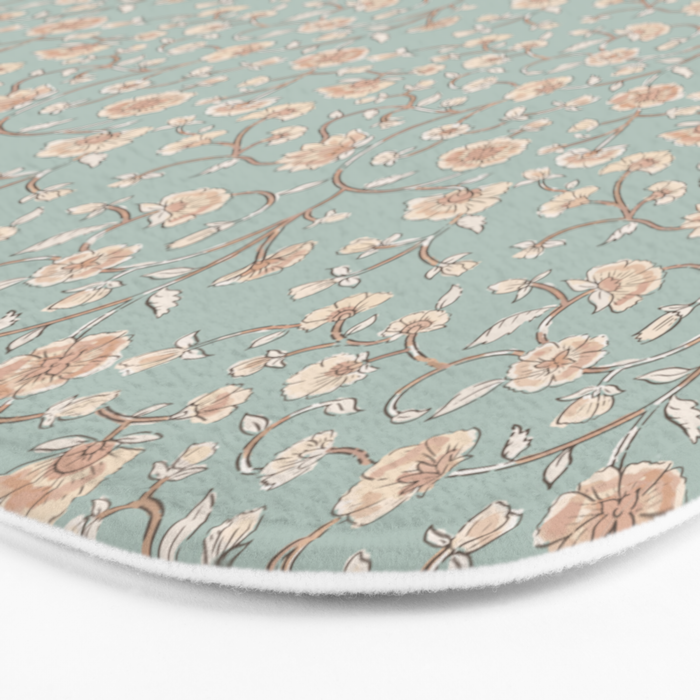 Ditsy Trailing Block Print Floral - Light Sage Green Bath Mat Gallery Image 3