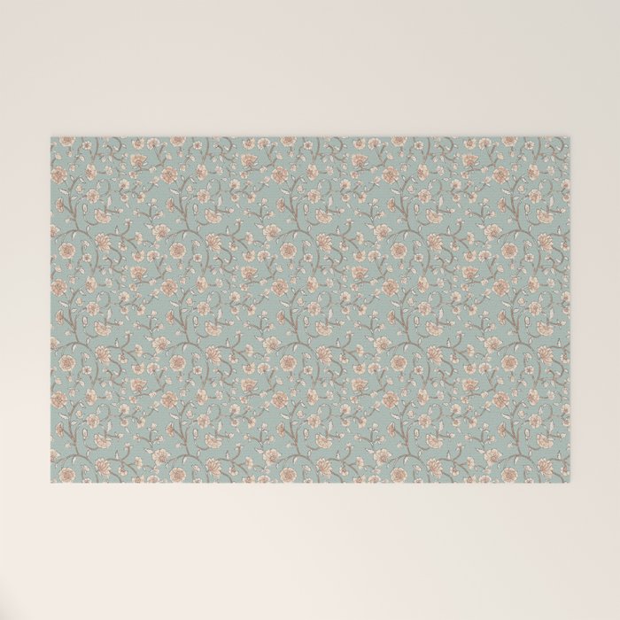 Ditsy Trailing Block Print Floral - Light Sage Green Welcome Mat Gallery Image 1