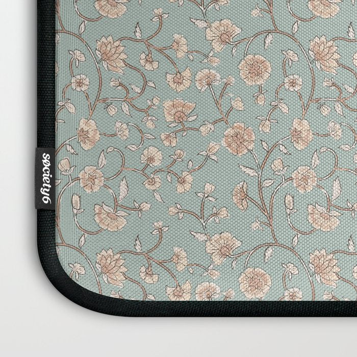 Ditsy Trailing Block Print Floral - Light Sage Green Laptop Sleeve Gallery Image 3