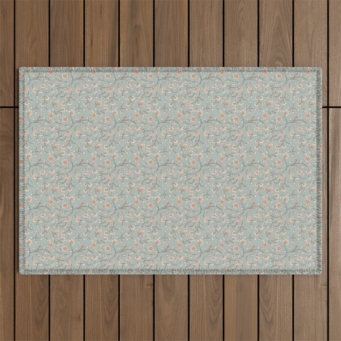 Ditsy Trailing Block Print Floral - Light Sage Green Outdoor Rug Gallery Image 1