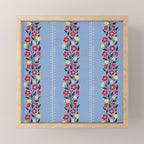 Vintage Posey Stripe Floral on Blue Linen Mini Art Print Gallery Image 1