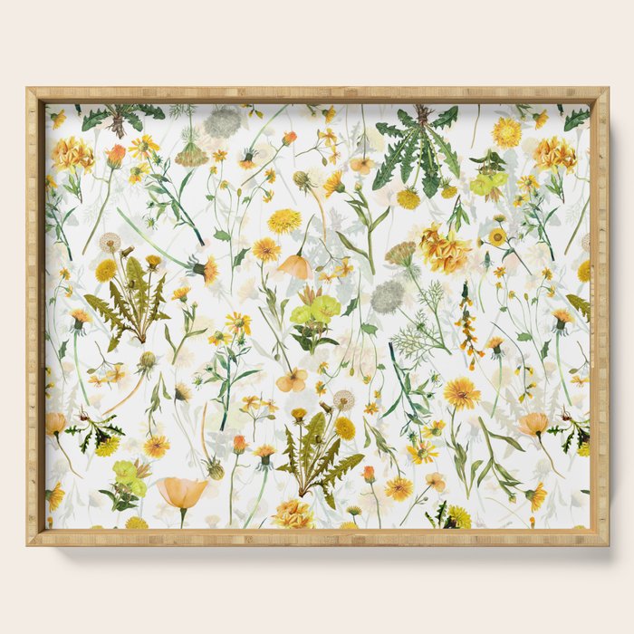 Scandinavian Yellow Wildflowers Botanical Summer Meadow Serving Tray Gallery Image 1