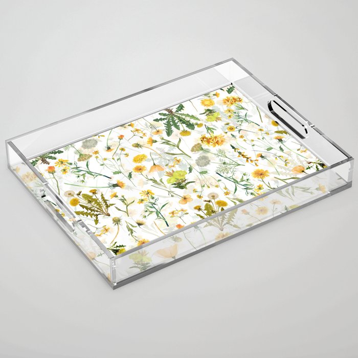 Scandinavian Yellow Wildflowers Botanical Summer Meadow Acrylic Tray Gallery Image 1