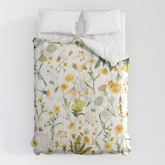 Scandinavian Yellow Wildflowers Botanical Summer Meadow Comforter Gallery Image 6
