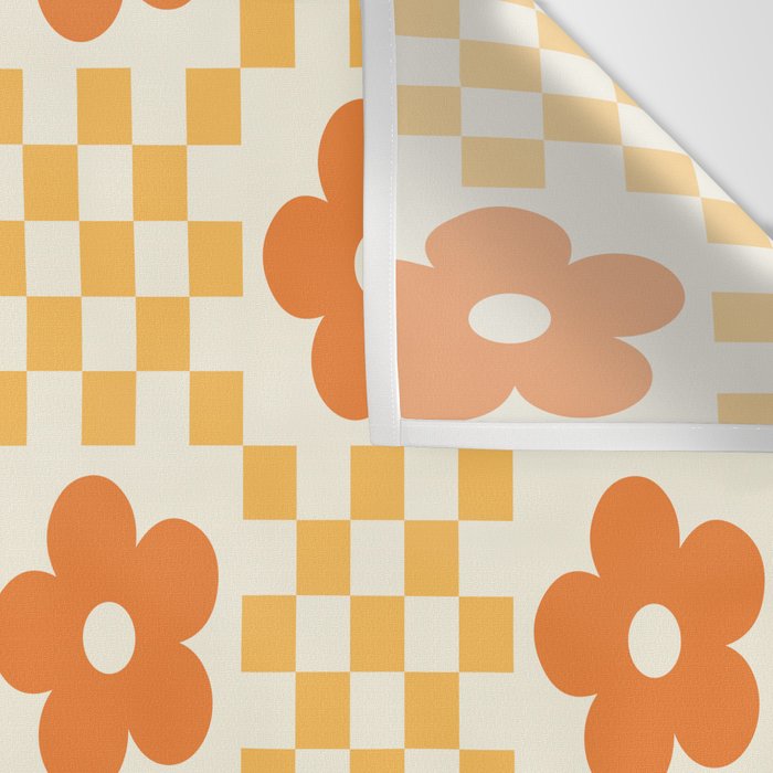 Retro Flower Double Checker in Yellow & Orange Wall Tapestry Gallery Image 3