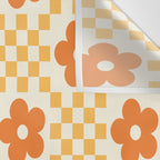 Retro Flower Double Checker in Yellow & Orange Wall Tapestry Gallery Image 3