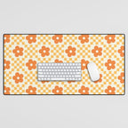 Retro Flower Double Checker in Yellow & Orange Desk Mat Gallery Image 1