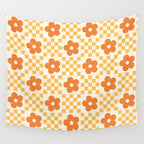 Retro Flower Double Checker in Yellow & Orange Wall Tapestry Gallery Image 4
