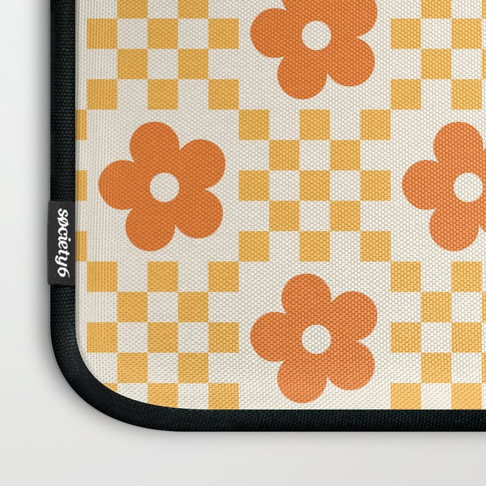 Retro Flower Double Checker in Yellow & Orange Laptop Sleeve Gallery Image 3