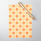 Retro Flower Double Checker in Yellow & Orange Wrapping Paper Gallery Image 1